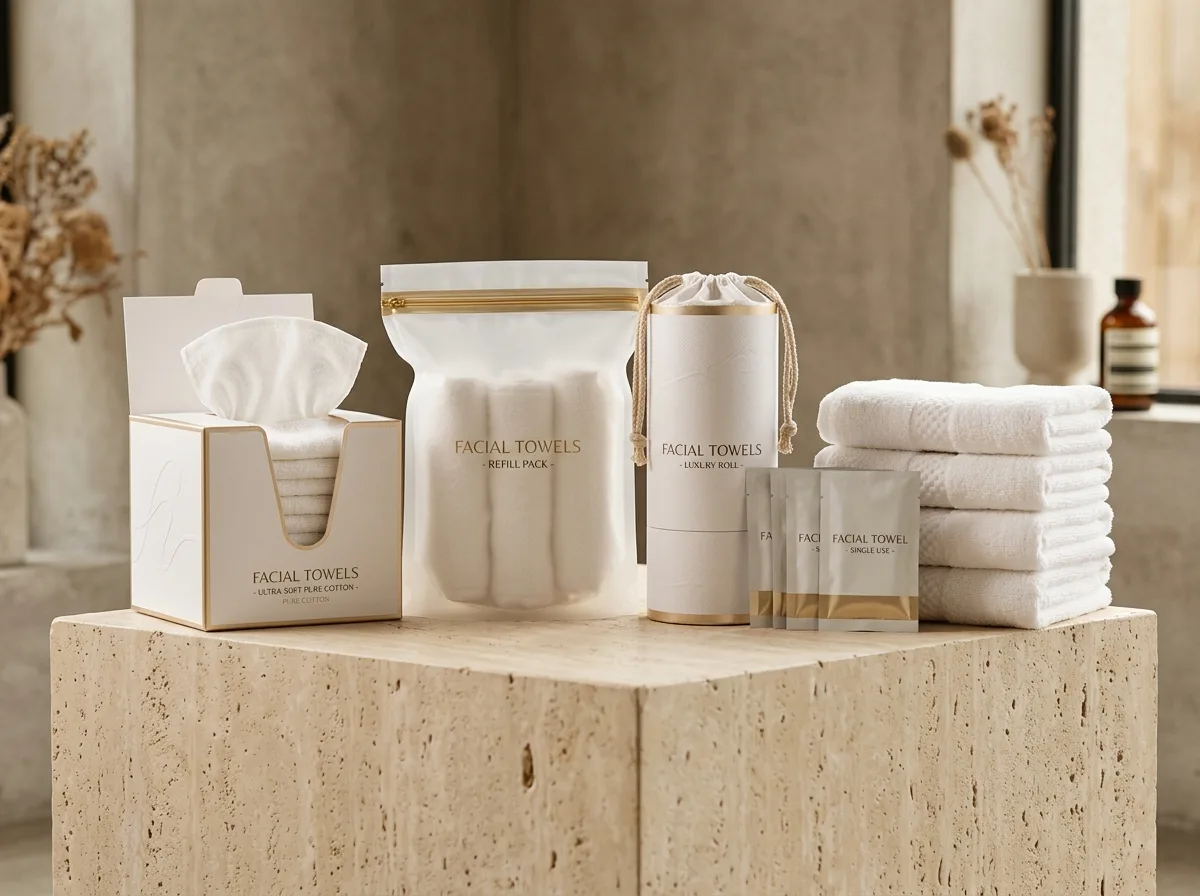 Private Label Disposable Facial Towels OEM — Box, Pouch & Roll Lineup (40-100 GSM)